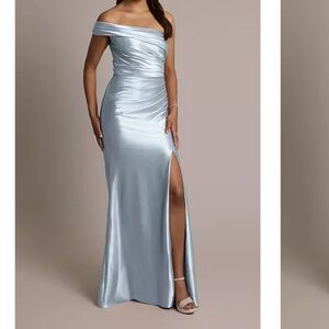 David's Bridal Blue One Shoulder Backless Gown